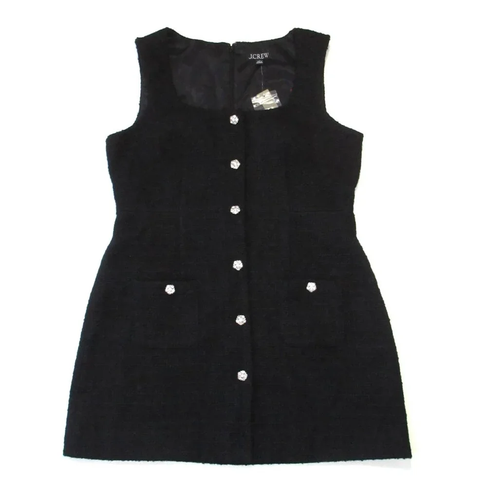 NWT J.Crew Sophia Sleeveless Mini in Black Tweed Jewel Buttons Dress 14 - Picture 5 of 8